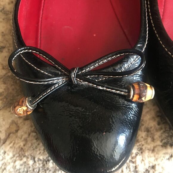 GUCCI Black Patent Leather Ballet Ballerina Flats Shoes Tie Bow Bamboo Toggle 35 - Picture 5 of 7